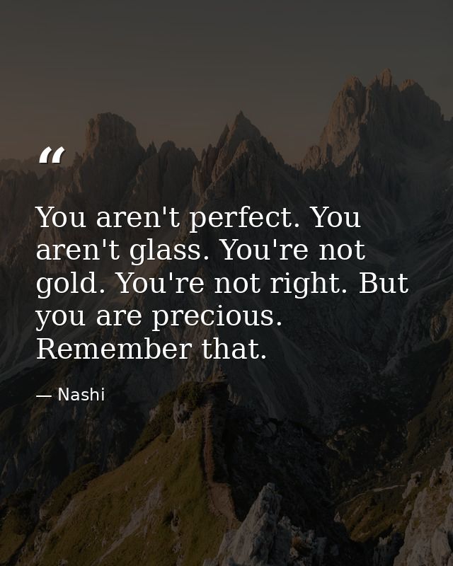 You aren't perfect. You aren't glass. You're not gold. You're not right. But you are precious. Remember that. — Nashi