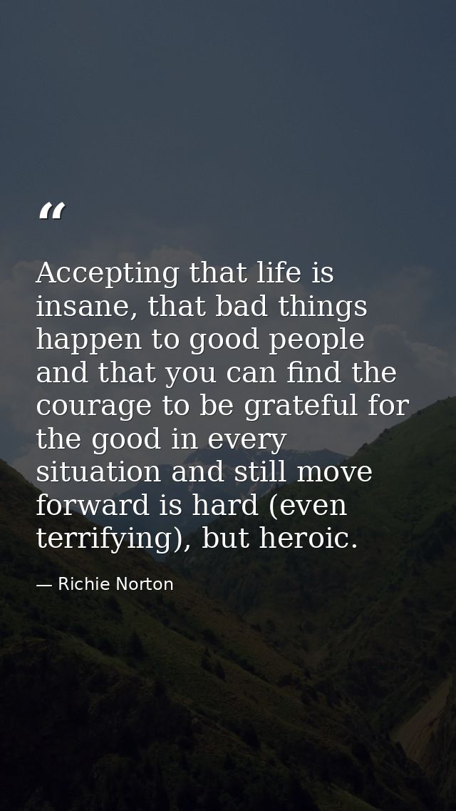Accepting that life is insane, that bad things happen to good people and that you can find the courage to be grateful fo — Richie Norton
