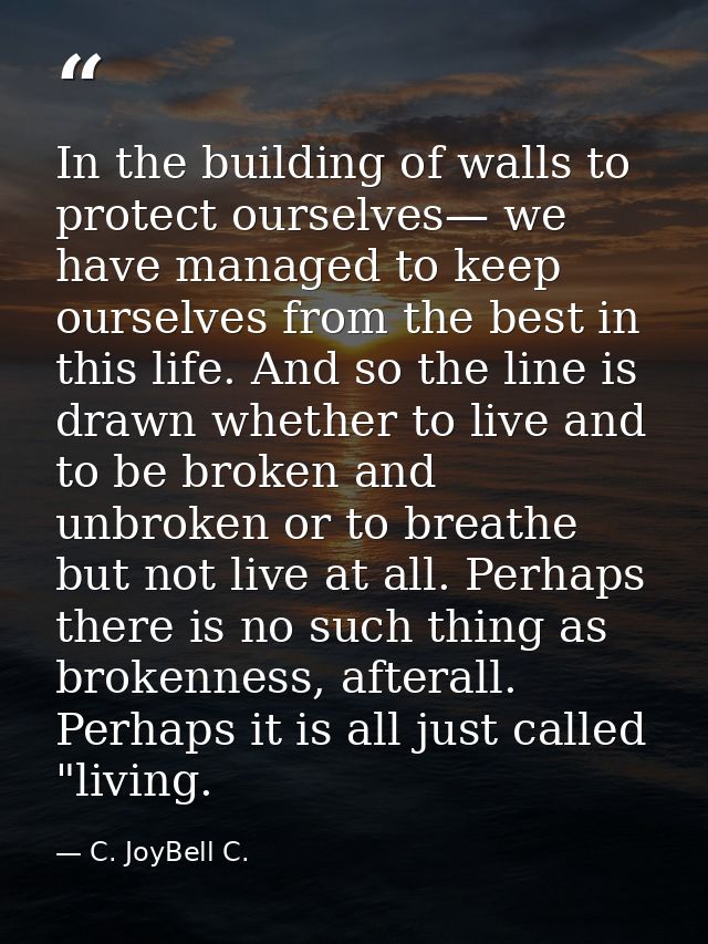 In the building of walls to protect ourselves— we have managed to keep ourselves from the best in this life. And so the  — C. JoyBell C.