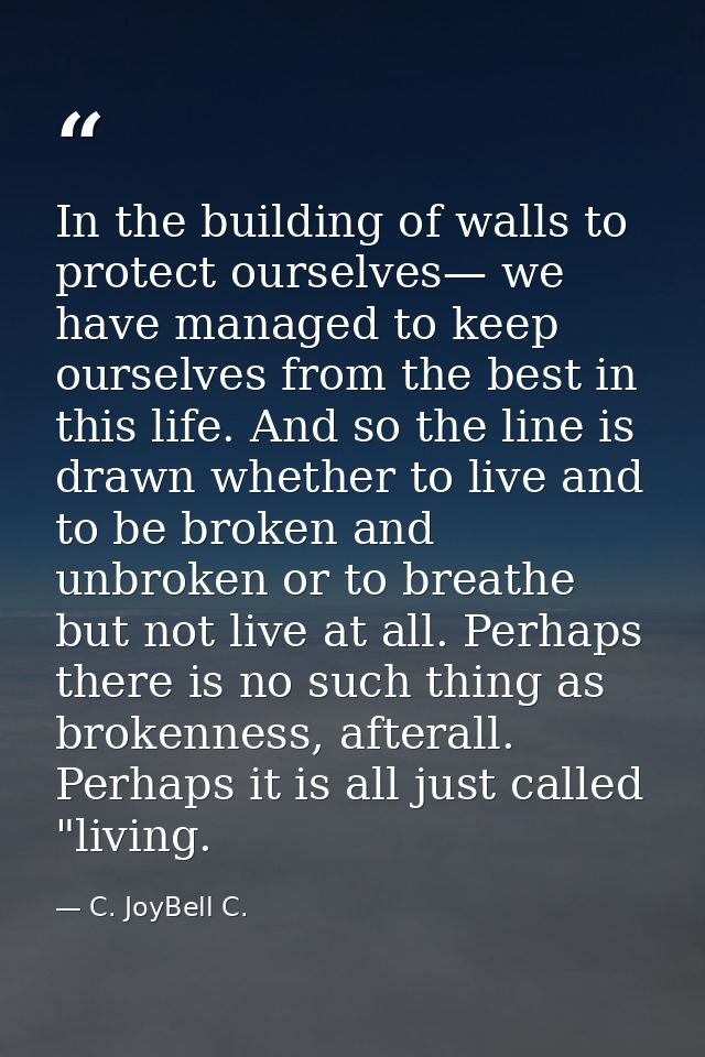 In the building of walls to protect ourselves— we have managed to keep ourselves from the best in this life. And so the  — C. JoyBell C.
