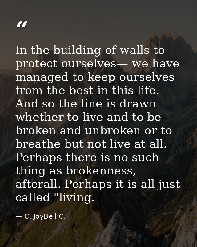 In the building of walls to protect ourselves— we have managed to keep ourselves from the best in this life. And so the  — C. JoyBell C.