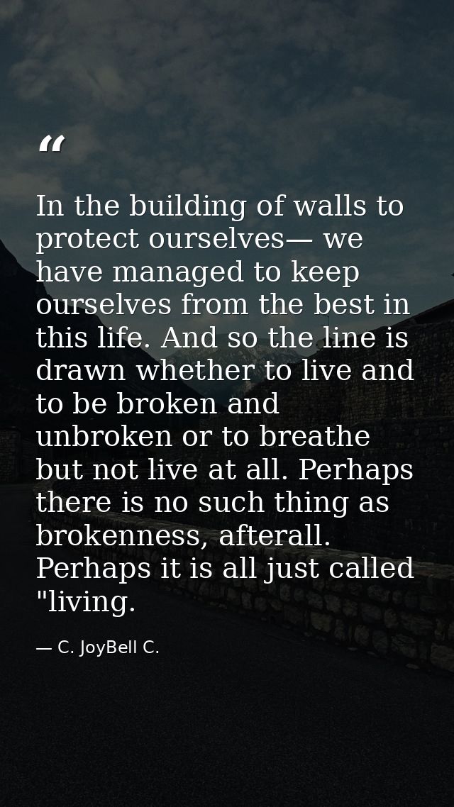In the building of walls to protect ourselves— we have managed to keep ourselves from the best in this life. And so the  — C. JoyBell C.