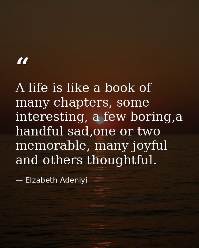 A life is like a book of many chapters, some interesting, a few boring,a handful sad,one or two memorable, many joyful a — Elzabeth Adeniyi