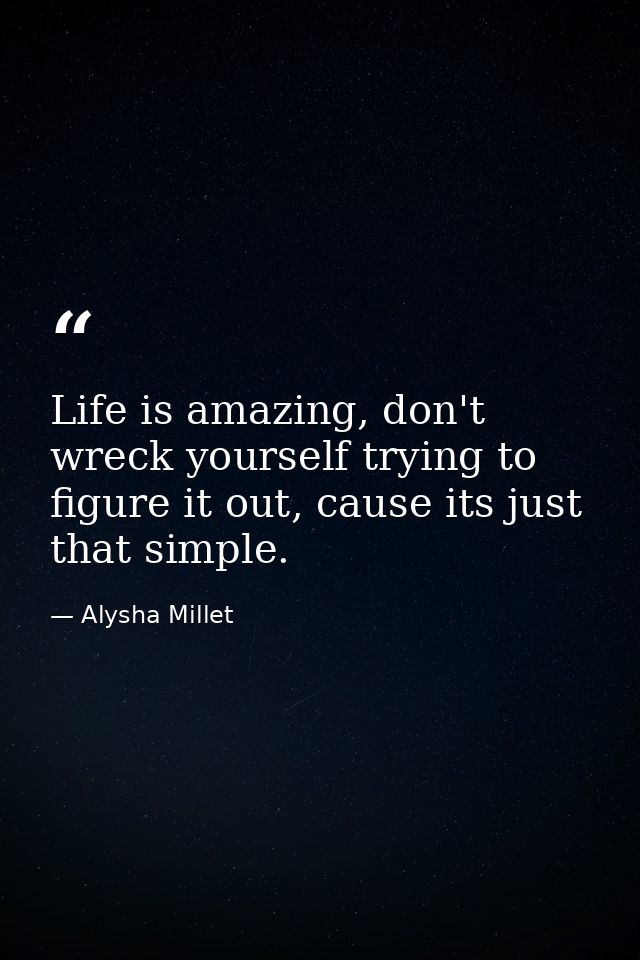 Life is amazing, don't wreck yourself trying to figure it out, cause its just that simple. — Alysha Millet