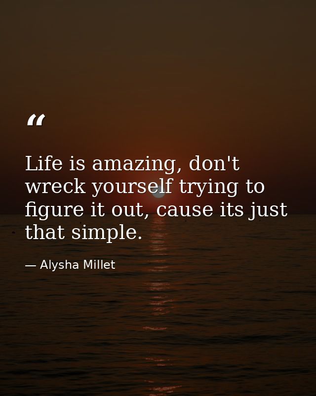 Life is amazing, don't wreck yourself trying to figure it out, cause its just that simple. — Alysha Millet