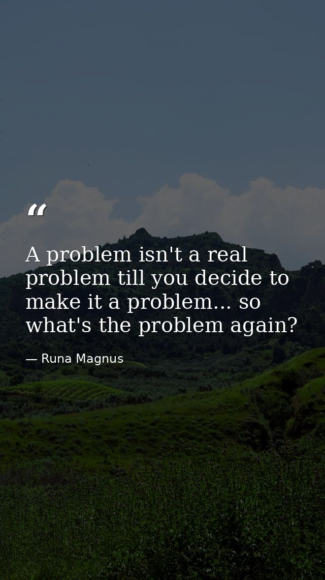 A problem isn't a real problem till you decide to make it a problem... so what's the problem again? — Runa Magnus
