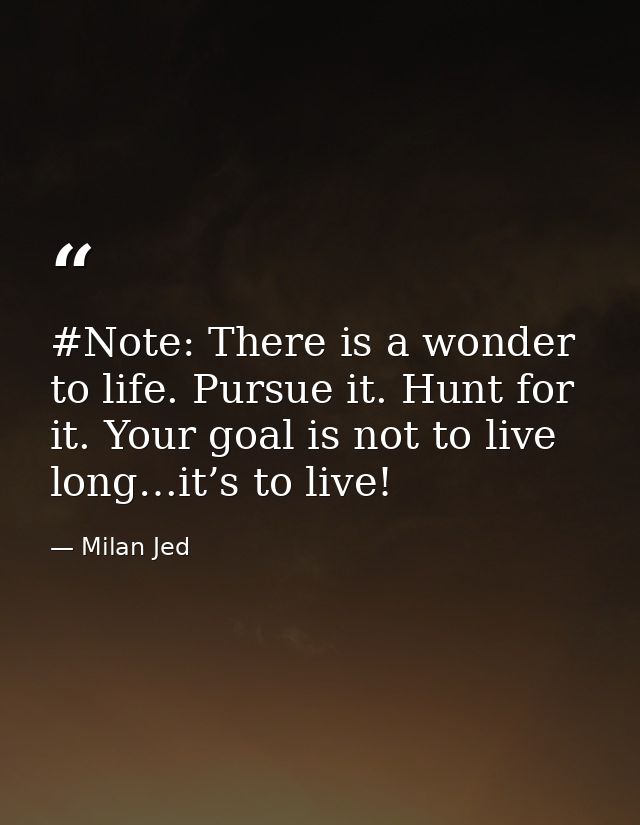 #Note: There is a wonder to life. Pursue it. Hunt for it. Your goal is not to live long…it’s to live! — Milan Jed