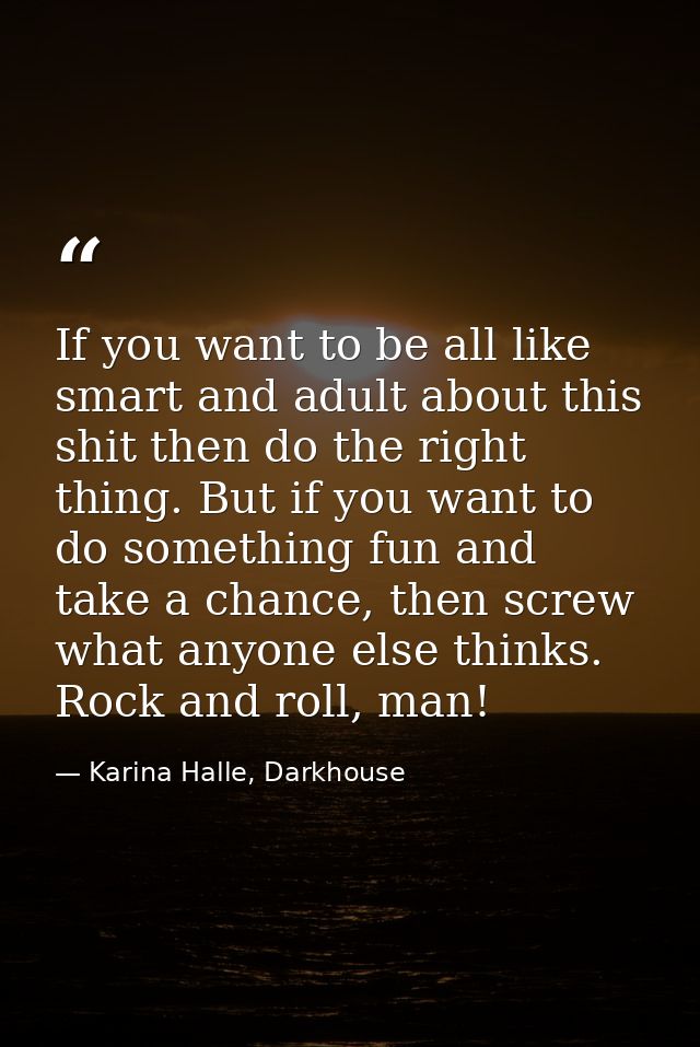 If you want to be all like smart and adult about this shit then do the right thing. But if you want to do something fun  — Karina Halle, Darkhouse