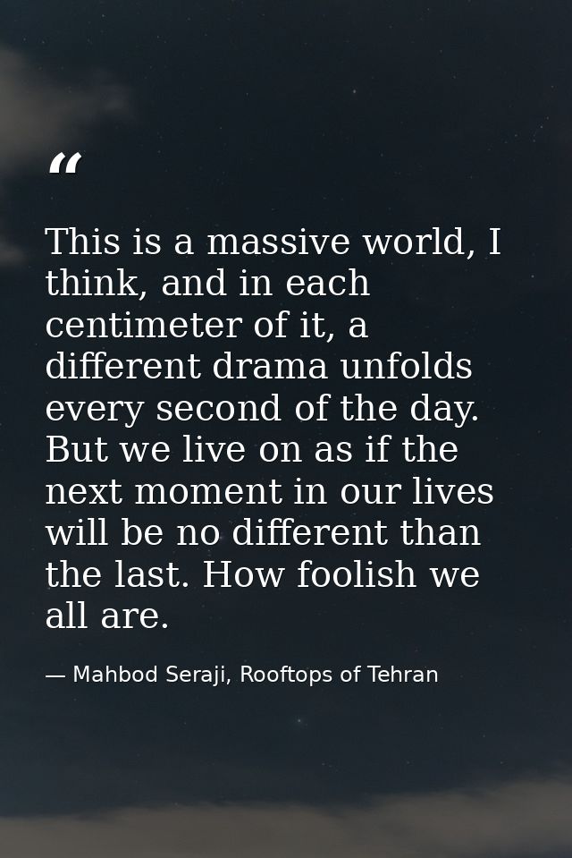 This is a massive world, I think, and in each centimeter of it, a different drama unfolds every second of the day. But w — Mahbod Seraji, Rooftops of Tehran