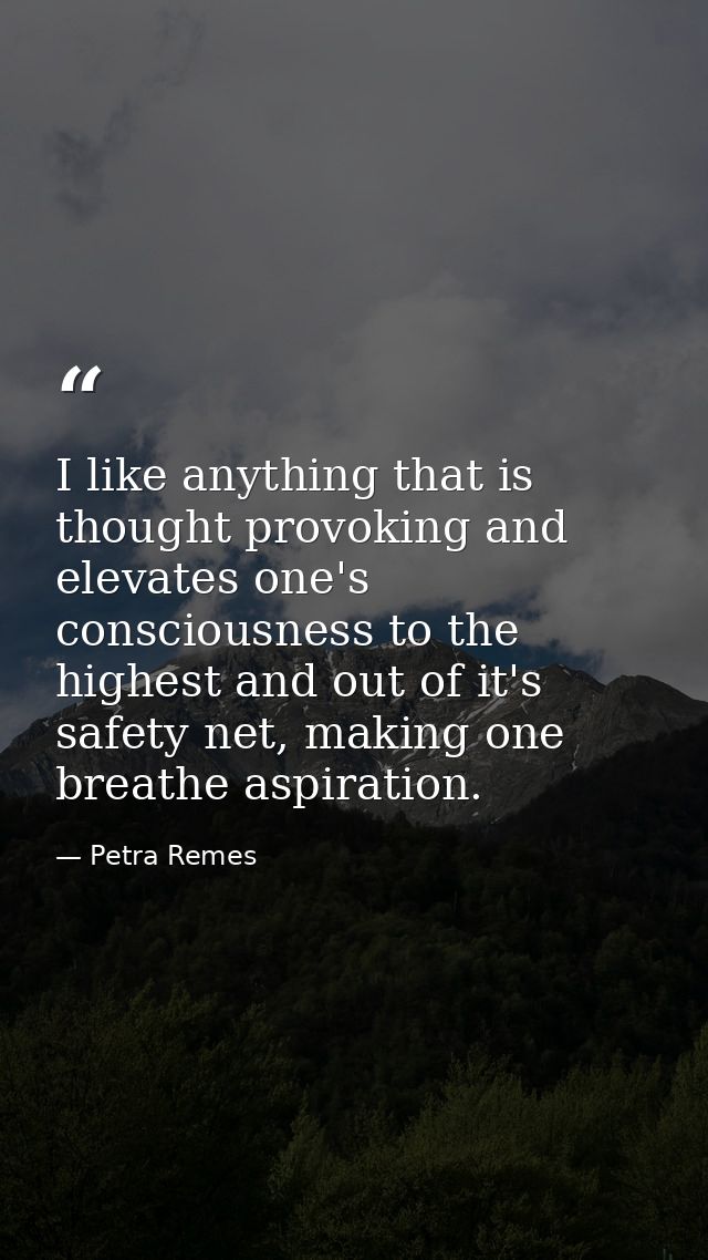 I like anything that is thought provoking and elevates one's consciousness to the highest and out of it's safety net, ma — Petra Remes