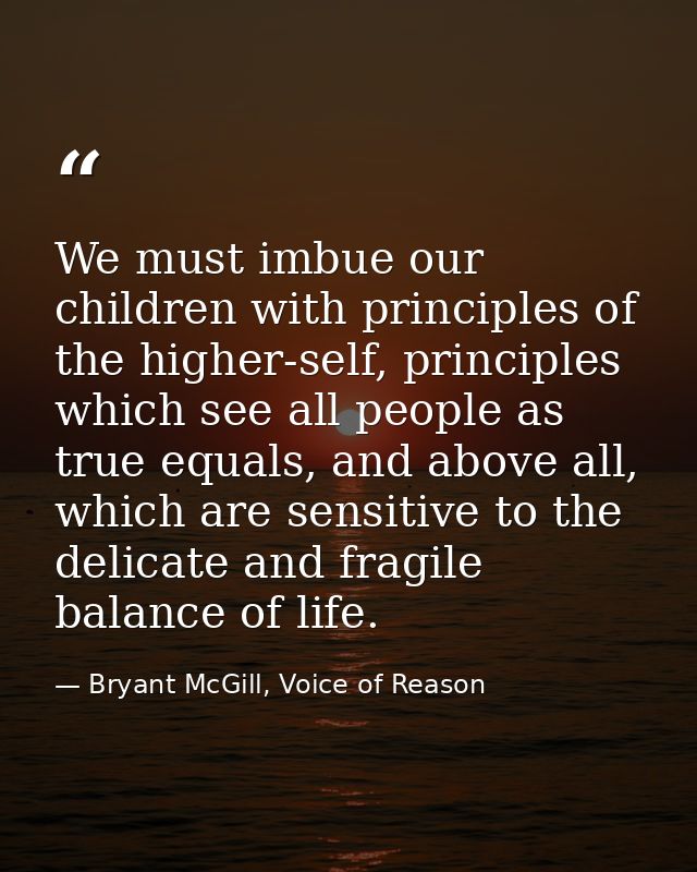 We must imbue our children with principles of the higher-self, principles which see all people as true equals, and above — Bryant McGill, Voice of Reason