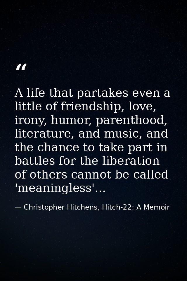 A life that partakes even a little of friendship, love, irony, humor, parenthood, literature, and music, and the chance  — Christopher Hitchens, Hitch-22: A Memoir