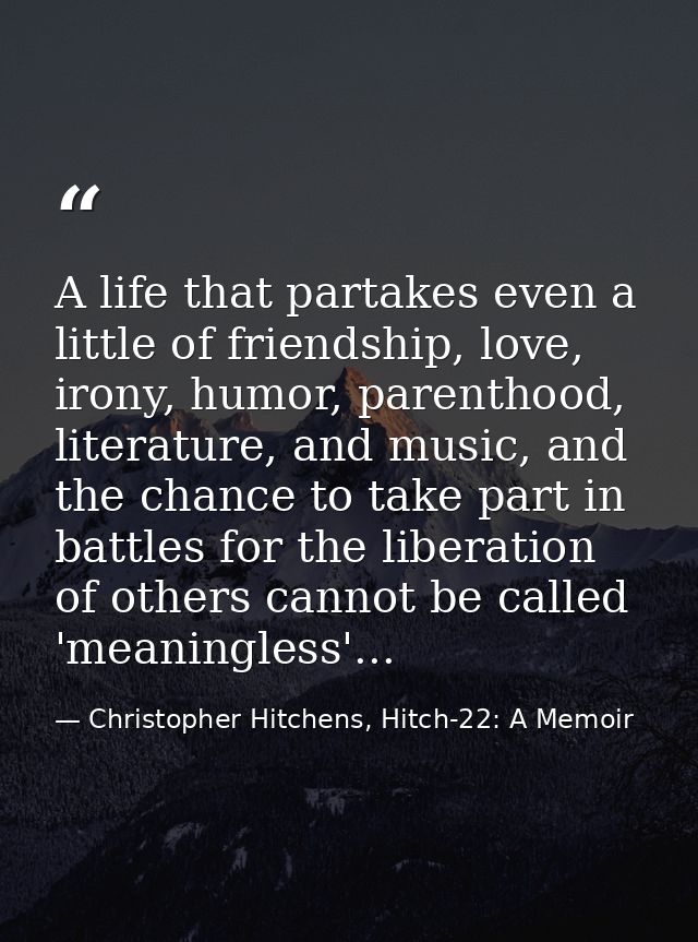A life that partakes even a little of friendship, love, irony, humor, parenthood, literature, and music, and the chance  — Christopher Hitchens, Hitch-22: A Memoir