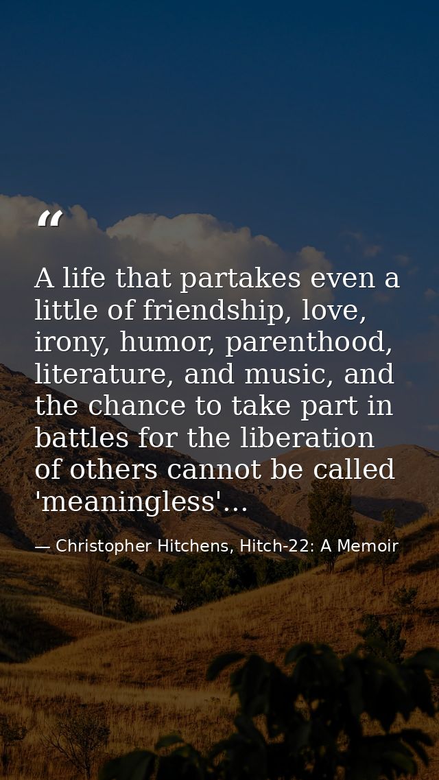 A life that partakes even a little of friendship, love, irony, humor, parenthood, literature, and music, and the chance  — Christopher Hitchens, Hitch-22: A Memoir