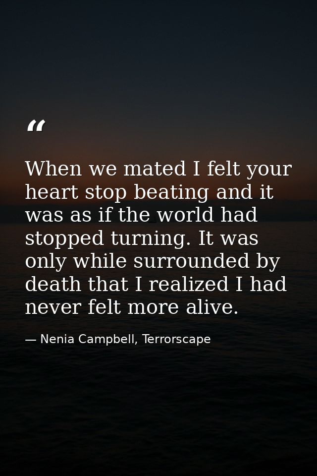 When we mated I felt your heart stop beating and it was as if the world had stopped turning. It was only while surrounde — Nenia Campbell, Terrorscape