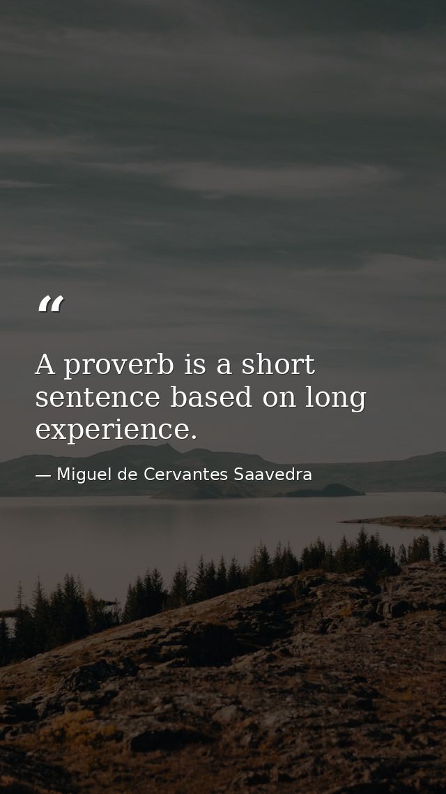 A proverb is a short sentence based on long experience. — Miguel de Cervantes Saavedra