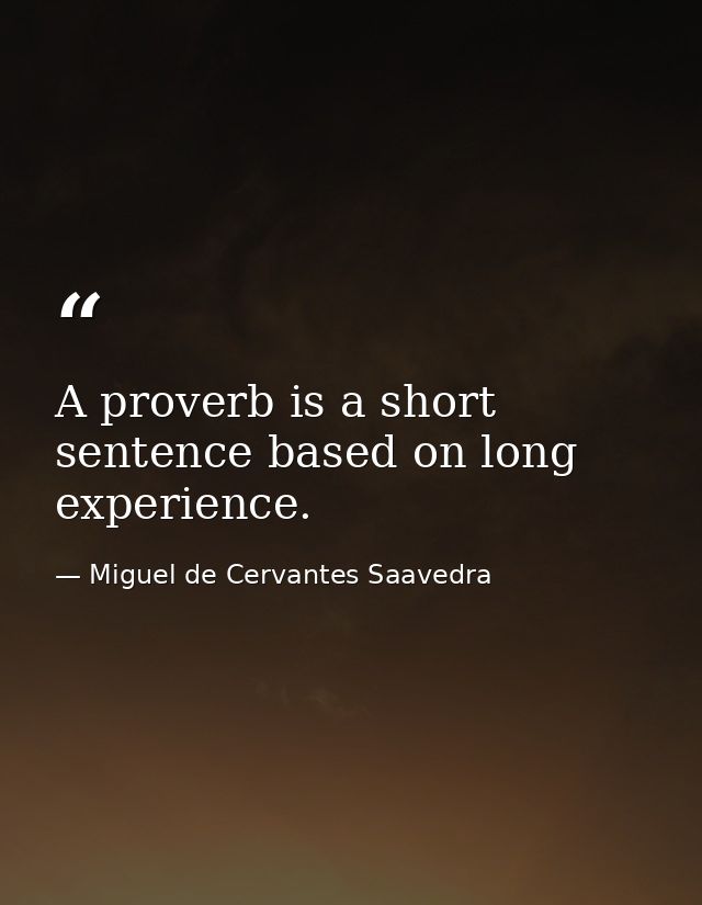 A proverb is a short sentence based on long experience. — Miguel de Cervantes Saavedra