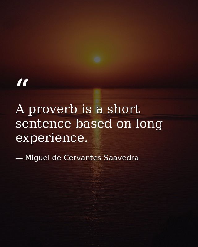 A proverb is a short sentence based on long experience. — Miguel de Cervantes Saavedra