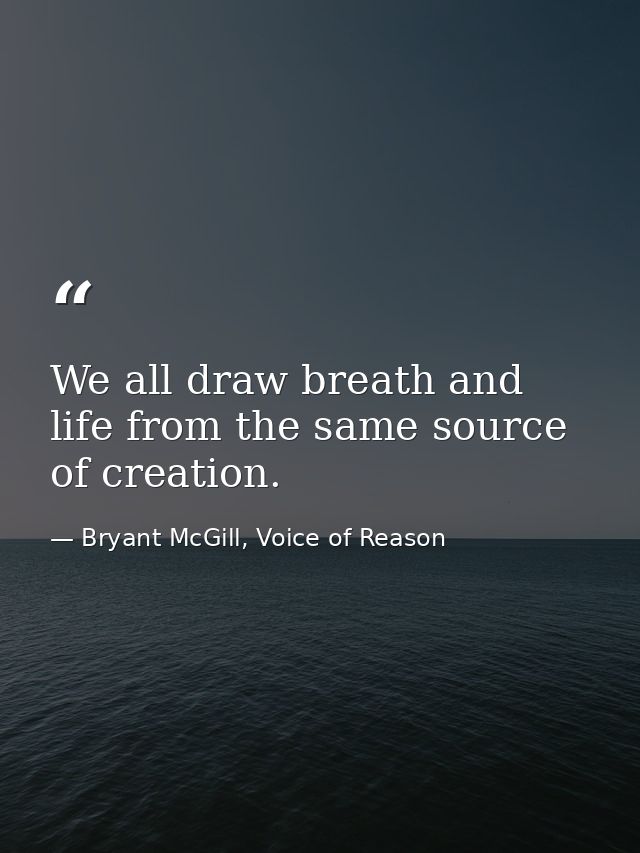 We all draw breath and life from the same source of creation. — Bryant McGill, Voice of Reason