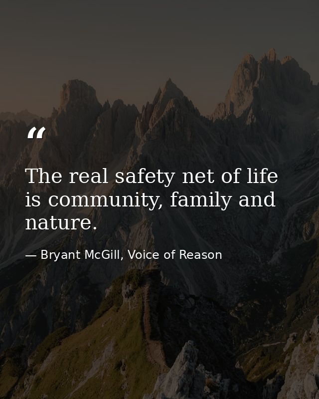 The real safety net of life is community, family and nature. — Bryant McGill, Voice of Reason