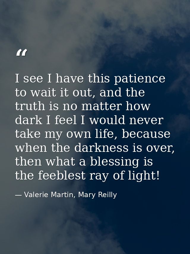 I see I have this patience to wait it out, and the truth is no matter how dark I feel I would never take my own life, be — Valerie Martin, Mary Reilly
