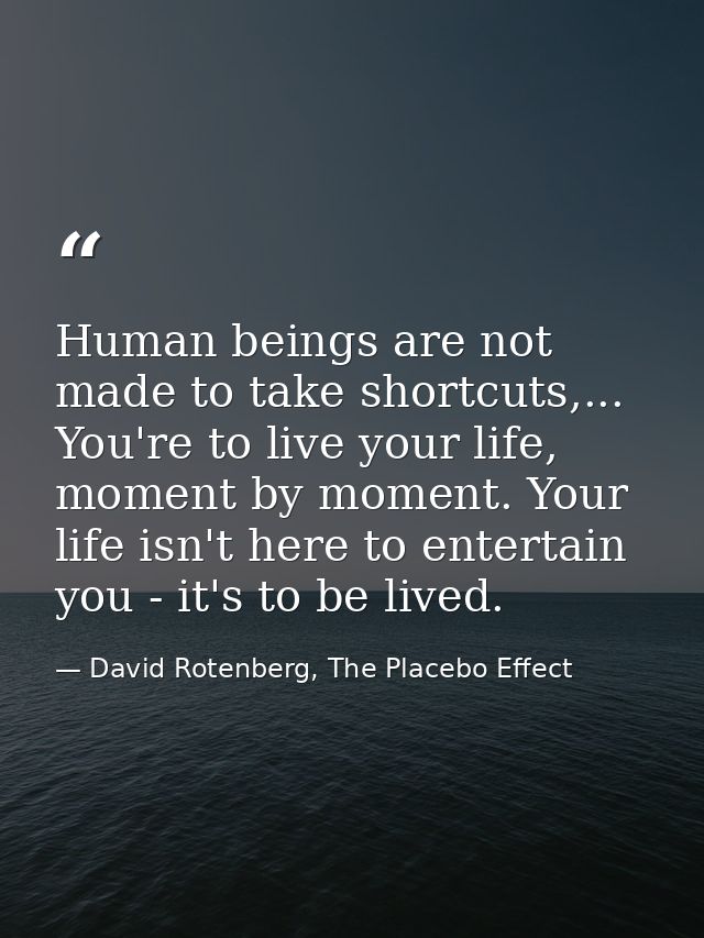 Human beings are not made to take shortcuts,... You're to live your life, moment by moment. Your life isn't here to ente — David Rotenberg, The Placebo Effect