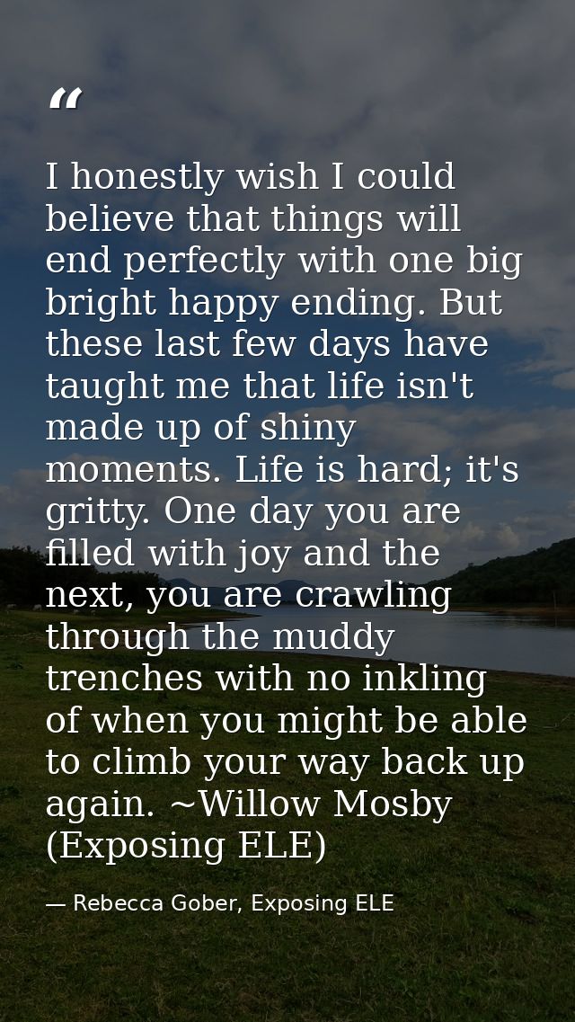 I honestly wish I could believe that things will end perfectly with one big bright happy ending. But these last few days — Rebecca Gober, Exposing ELE