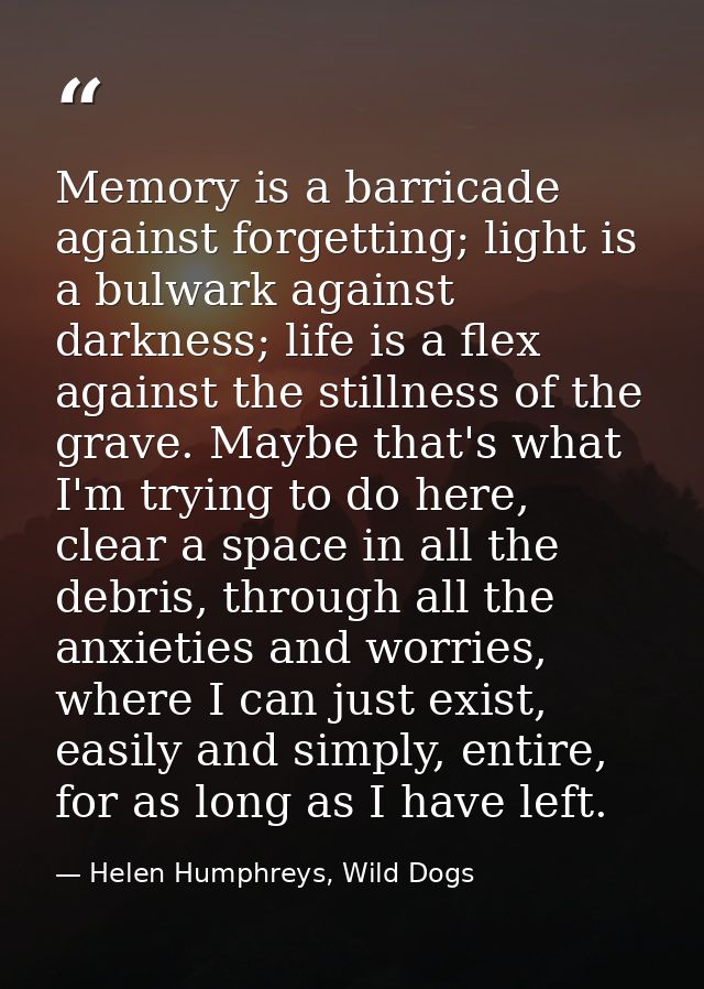 Memory is a barricade against forgetting; light is a bulwark against darkness; life is a flex against the stillness of t — Helen Humphreys, Wild Dogs