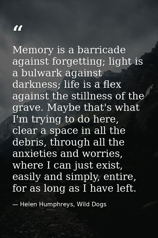 Memory is a barricade against forgetting; light is a bulwark against darkness; life is a flex against the stillness of t — Helen Humphreys, Wild Dogs