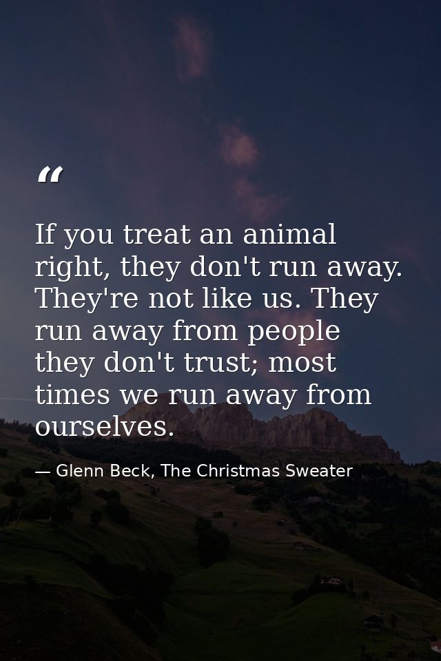 If you treat an animal right, they don't run away. They're not like us. They run away from people they don't trust; most — Glenn Beck, The Christmas Sweater