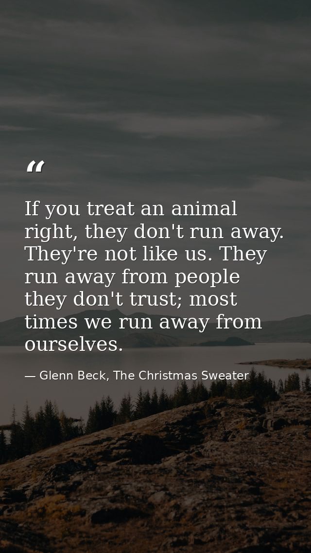 If you treat an animal right, they don't run away. They're not like us. They run away from people they don't trust; most — Glenn Beck, The Christmas Sweater