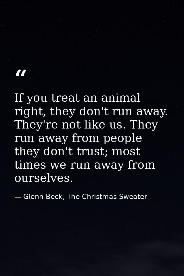 If you treat an animal right, they don't run away. They're not like us. They run away from people they don't trust; most — Glenn Beck, The Christmas Sweater
