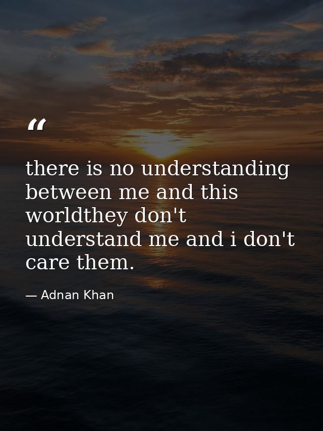 there is no understanding between me and this worldthey don't understand me and i don't care them. — Adnan Khan