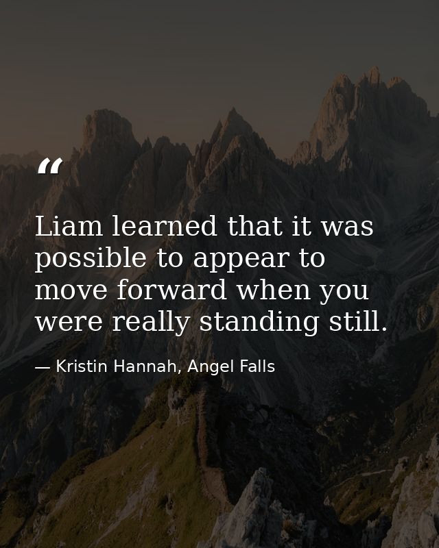 Liam learned that it was possible to appear to move forward when you were really standing still. — Kristin Hannah, Angel Falls