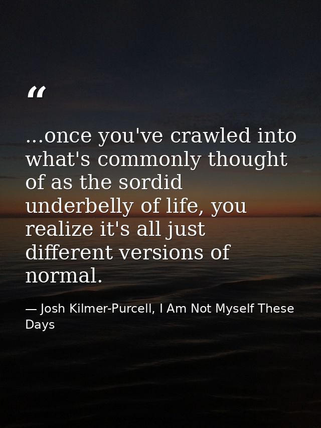 ...once you've crawled into what's commonly thought of as the sordid underbelly of life, you realize it's all just diffe — Josh Kilmer-Purcell, I Am Not Myself These Days