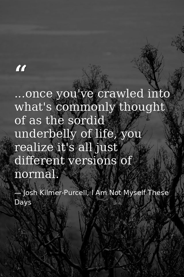 ...once you've crawled into what's commonly thought of as the sordid underbelly of life, you realize it's all just diffe — Josh Kilmer-Purcell, I Am Not Myself These Days