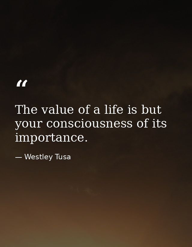 The value of a life is but your consciousness of its importance. — Westley Tusa