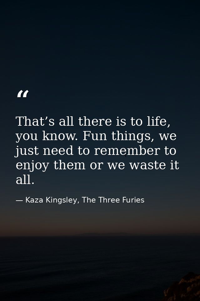 That’s all there is to life, you know. Fun things, we just need to remember to enjoy them or we waste it all. — Kaza Kingsley, The Three Furies