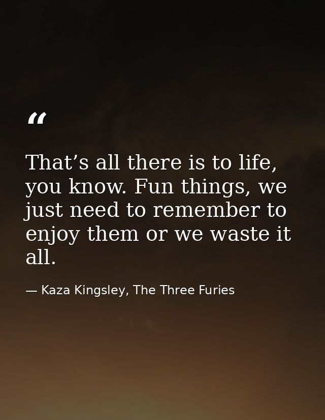 That’s all there is to life, you know. Fun things, we just need to remember to enjoy them or we waste it all. — Kaza Kingsley, The Three Furies
