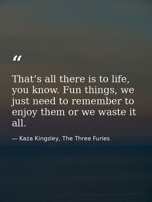 That’s all there is to life, you know. Fun things, we just need to remember to enjoy them or we waste it all. — Kaza Kingsley, The Three Furies