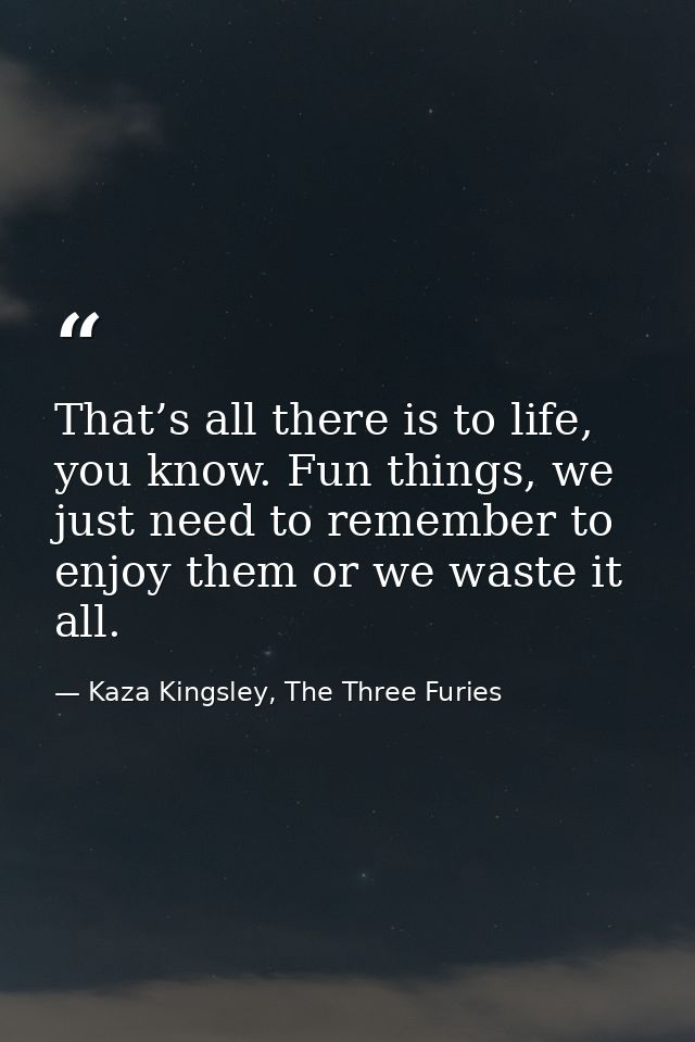 That’s all there is to life, you know. Fun things, we just need to remember to enjoy them or we waste it all. — Kaza Kingsley, The Three Furies