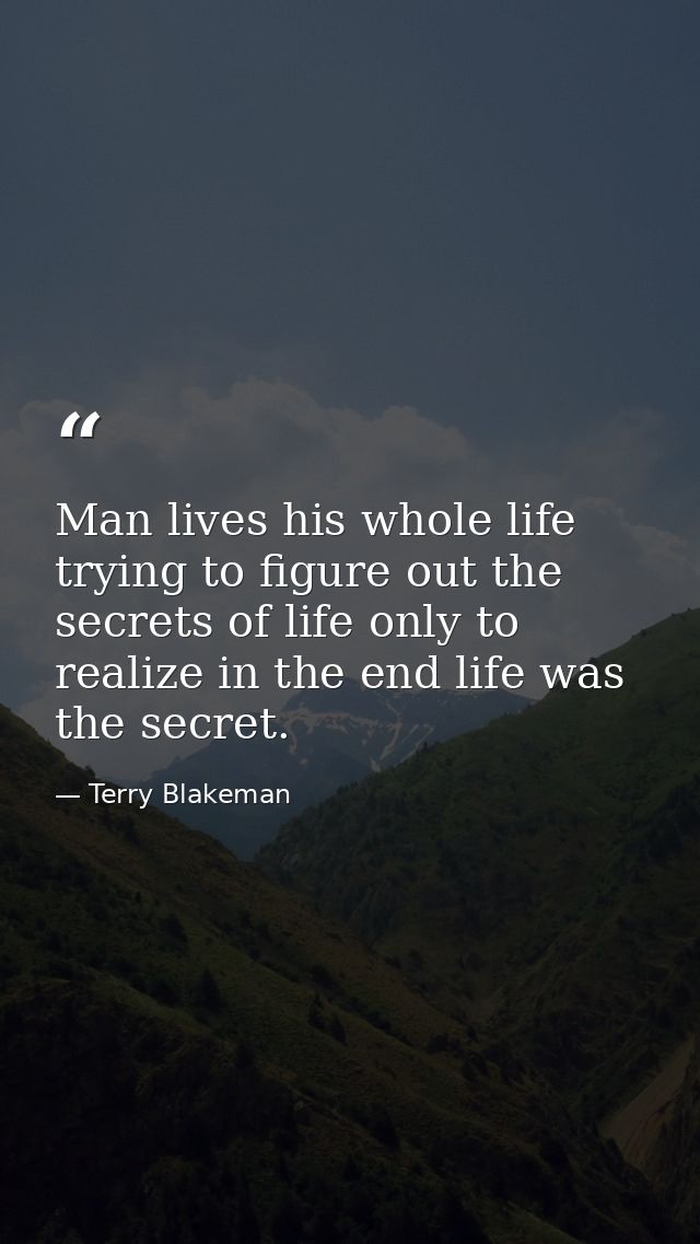 Man lives his whole life trying to figure out the secrets of life only to realize in the end life was the secret. — Terry Blakeman