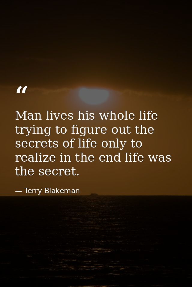 Man lives his whole life trying to figure out the secrets of life only to realize in the end life was the secret. — Terry Blakeman