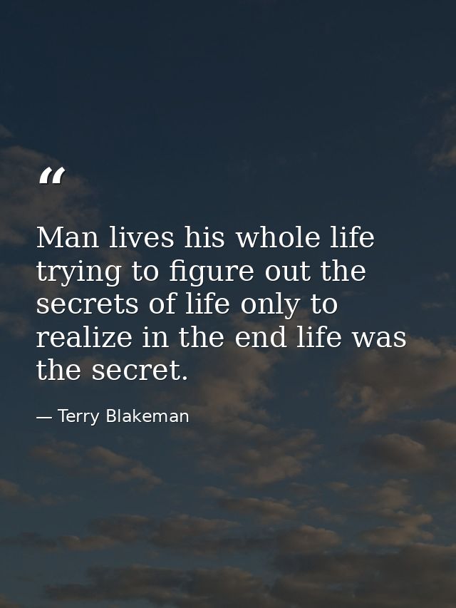 Man lives his whole life trying to figure out the secrets of life only to realize in the end life was the secret. — Terry Blakeman
