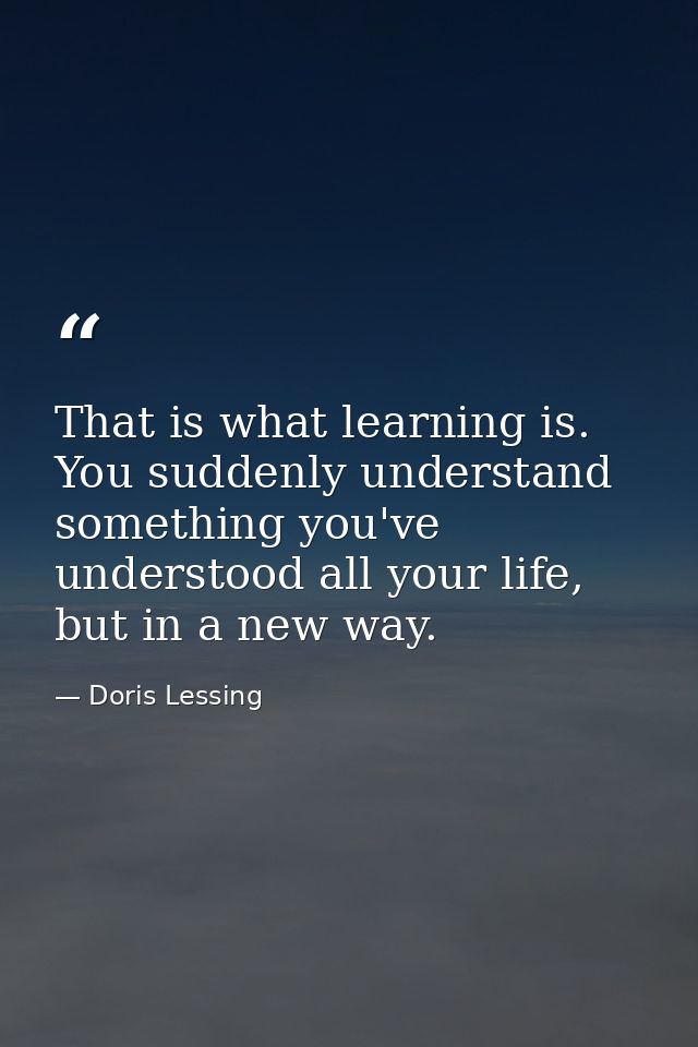 That is what learning is. You suddenly understand something you've understood all your life, but in a new way. — Doris Lessing