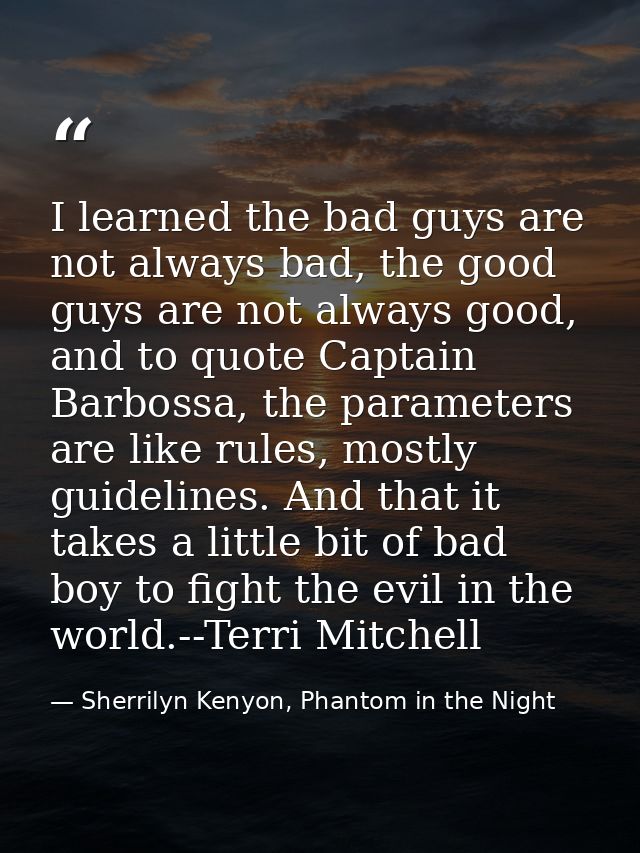 I learned the bad guys are not always bad, the good guys are not always good, and to quote Captain Barbossa, the paramet — Sherrilyn Kenyon, Phantom in the Night