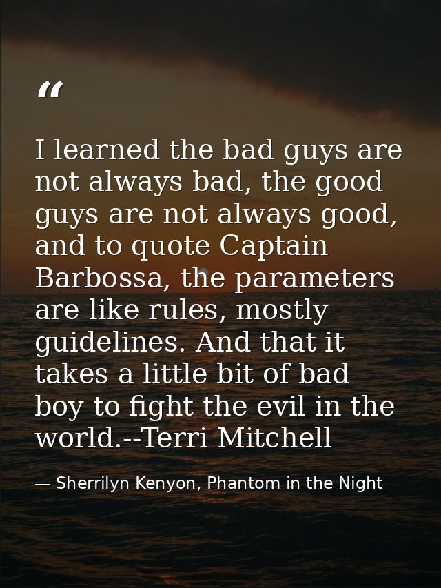 I learned the bad guys are not always bad, the good guys are not always good, and to quote Captain Barbossa, the paramet — Sherrilyn Kenyon, Phantom in the Night
