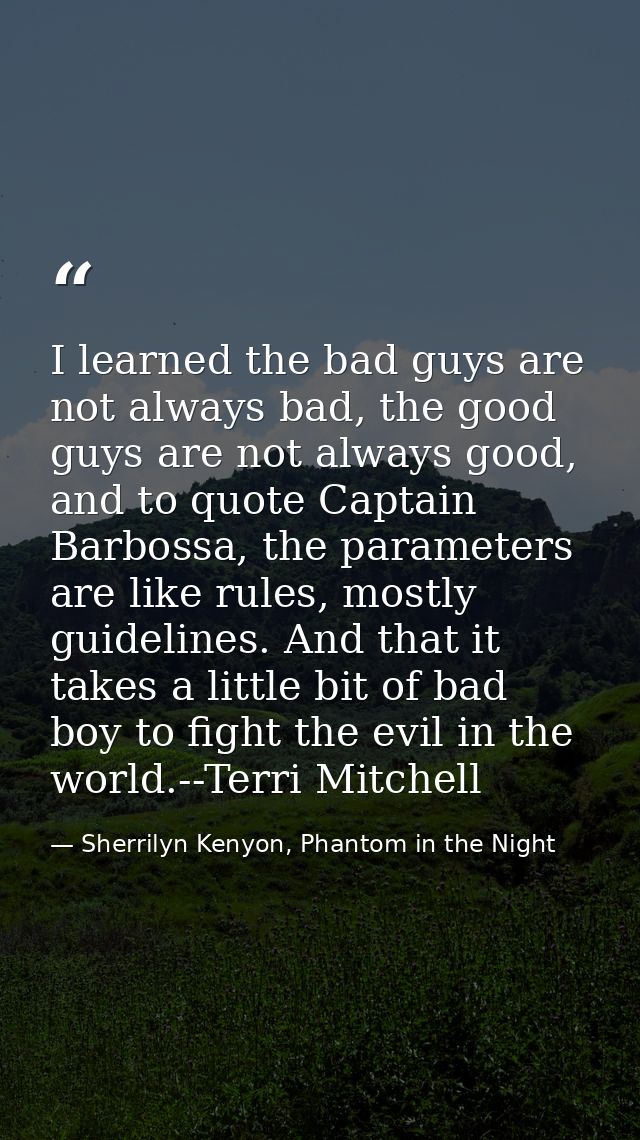 I learned the bad guys are not always bad, the good guys are not always good, and to quote Captain Barbossa, the paramet — Sherrilyn Kenyon, Phantom in the Night