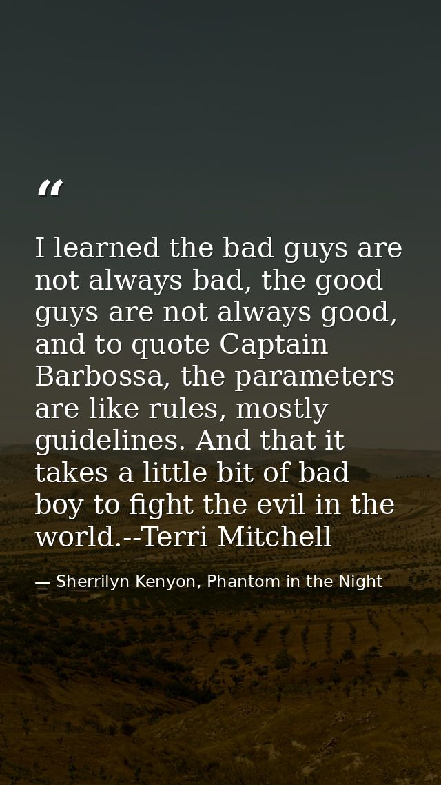 I learned the bad guys are not always bad, the good guys are not always good, and to quote Captain Barbossa, the paramet — Sherrilyn Kenyon, Phantom in the Night