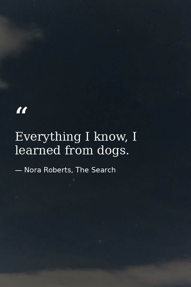Everything I know, I learned from dogs. — Nora Roberts, The Search